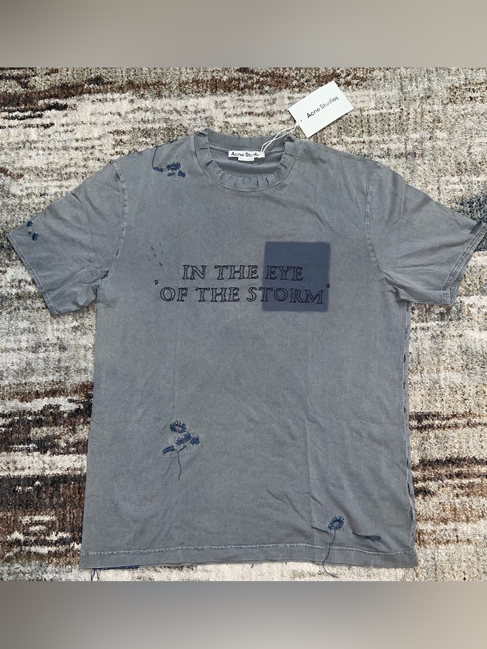 NEW Acne Studios In The Eye of The Storm Grey Distressed Tee T-Shirt size Large